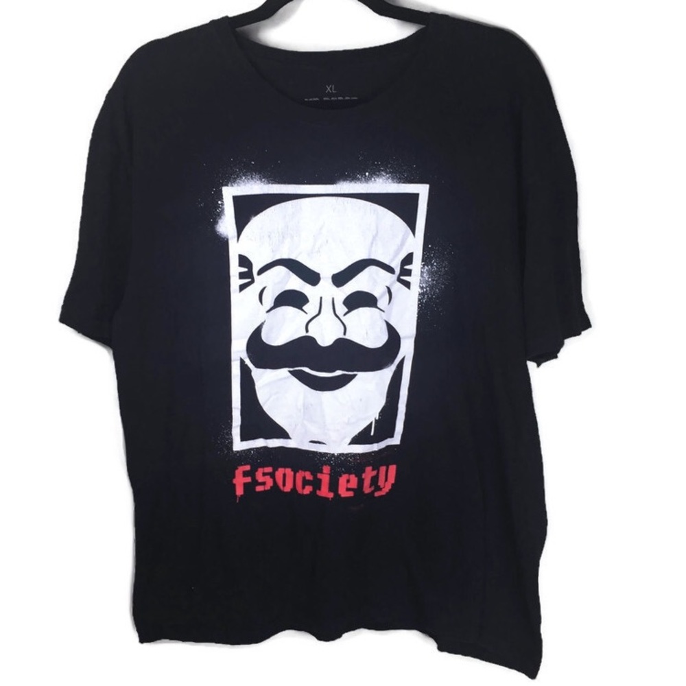 Mr Robot LootCrate FSociety Short Sleeve Crew Neck Black Tee Size XL